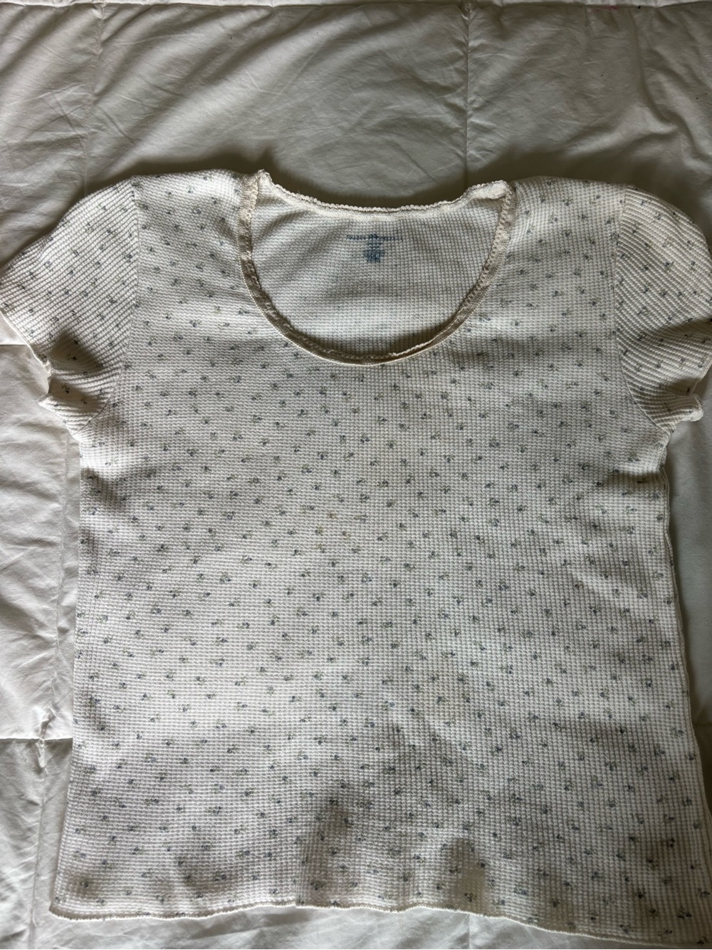Brandy Melville Cream Waffle Top with Blue Floral Print